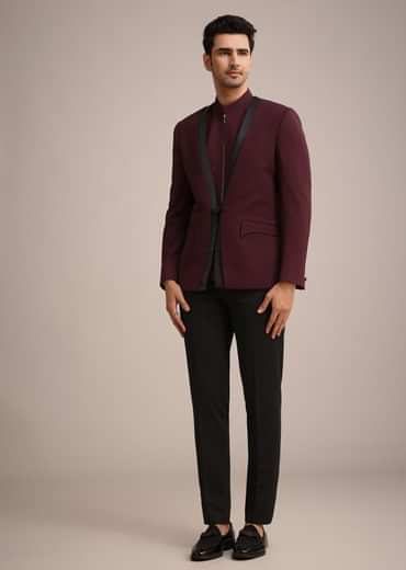 Red Knit Tuxedo Set With Waist Coat