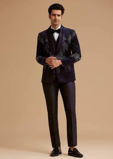 Blue Velvet Tuxedo with Stone and Cut Dana Work