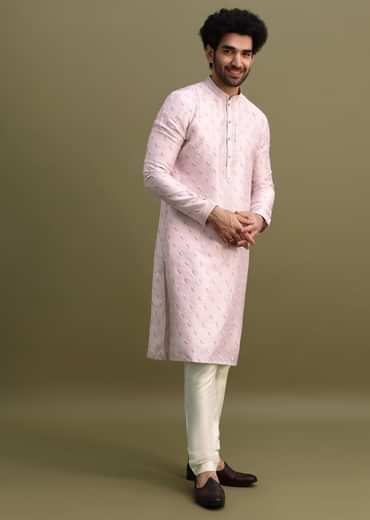 Lilac Threadwork Men Kurta Set