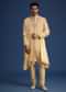 Gold Silk Embroidered Sherwani Set With Dupatta