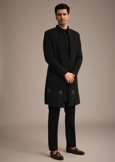 Black Cutdana Work Indowestern And Kurta Set