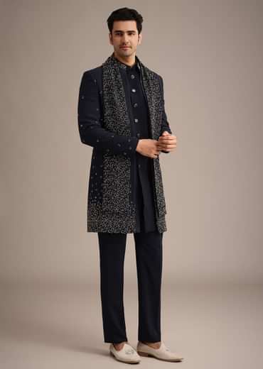 Navy Blue Cutdana Work Indowestern Set