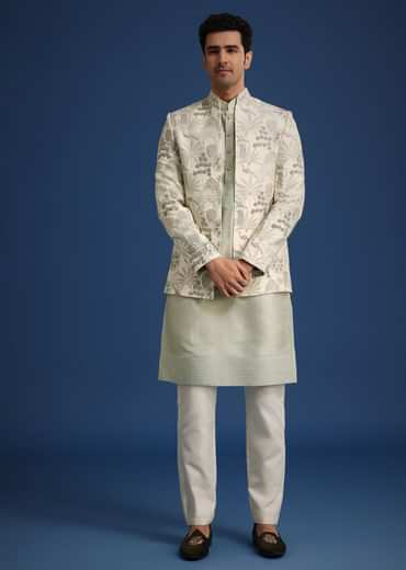 Mint Green Silk Cutdana Embroidered Jodhpuri Set