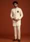 Cream Kurta Jodhpuri Set With Velvet Patch Work Broach