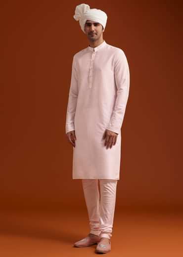 Pink Zari Pearl and Resham Embroidered Sherwani Set