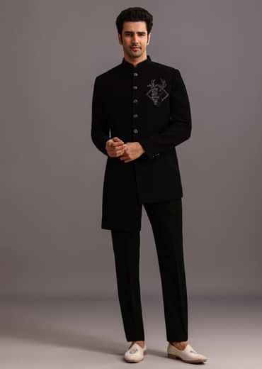Black Zardosi Embroidered Indowestern Trouser Suit