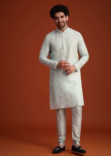 Blue Organza Aligarhi Kurta With Zari Embroidery