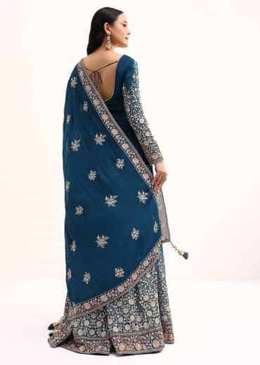 Teal Chinon Anarkali Suit With Zari Work