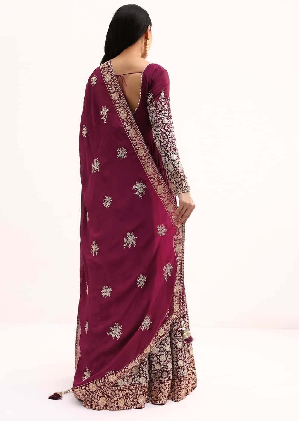 Wine Chinon Anarkali Suit With Zari Work