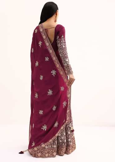 Wine Chinon Anarkali Suit With Zari Work