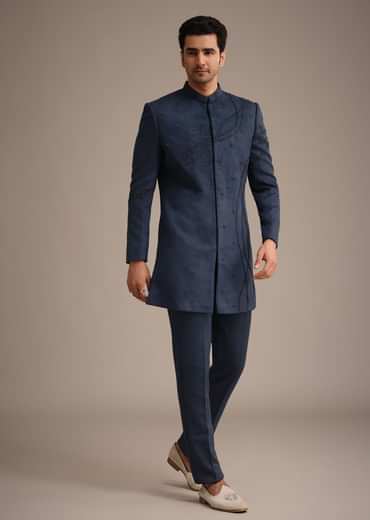 Navy Blue Indowestern Set With Dori Hand Work