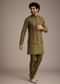 Mehendi Green Silk Kurta Jacket Set With Zardosi And Thread Work
