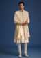 White Silk Zari Work Sherwani Set With Dupatta
