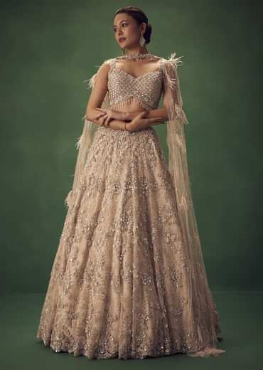 Gold Sequin Work Lehenga Set