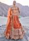Rust Lehenga With Moti Embroidered Two Dupattas
