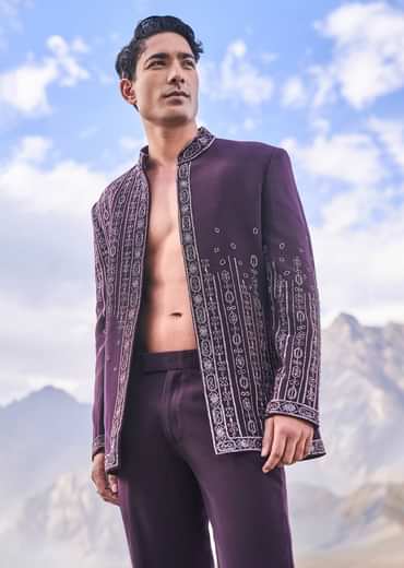 Deep Purple Embroidered Jodhpuri Suit