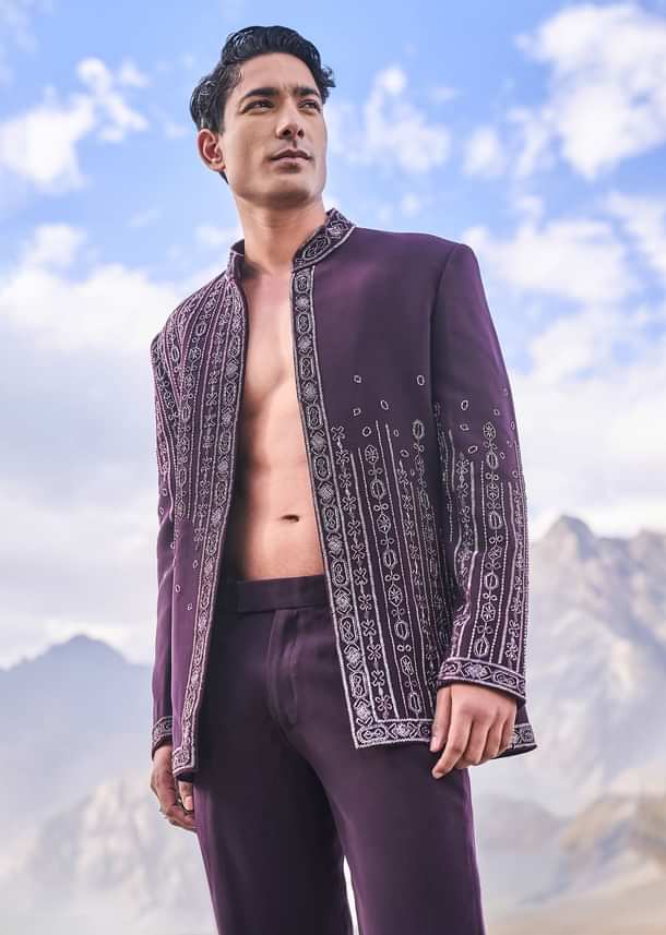 Deep Purple Embroidered Jodhpuri Suit