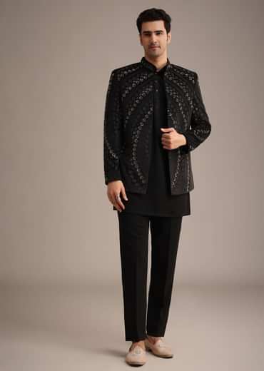 Black Velvet Hand Embroidered Jodhpuri Set