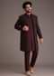 Maroon Embroidered Sherwani With Mandarin Collar