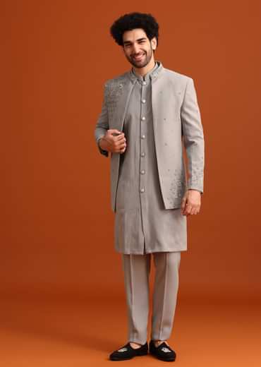Grey Indo Western Jacket And Kurta Set