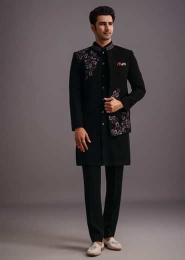 Black Embroidered Jodhpuri Kurta Set
