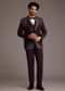 Wine Tuxedo With Beaded Detailing And Satin Peak Lapel