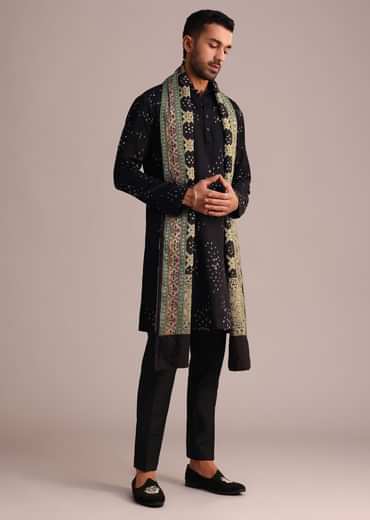 Black Hand Work Kurta Set With Dupatta
