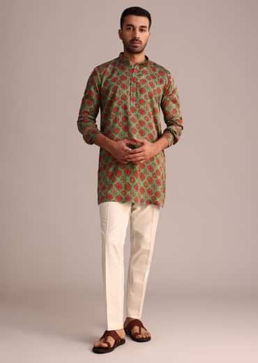 Green Symmetrical Printed Kurta