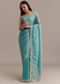 Firozi Blue Crushed Tissue Saree With Sequins Embellished Scallop Border