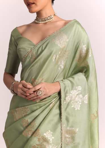 Green Dola Silk Embroidered Saree With Gotta Patti and Lurex Work