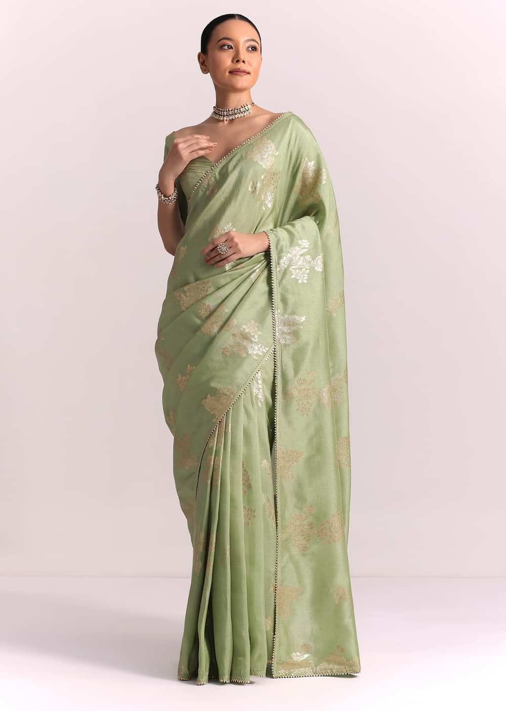 Green Dola Silk Embroidered Saree With Gotta Patti and Lurex Work
