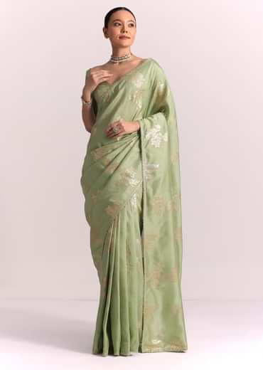 Green Dola Silk Embroidered Saree With Gotta Patti and Lurex Work
