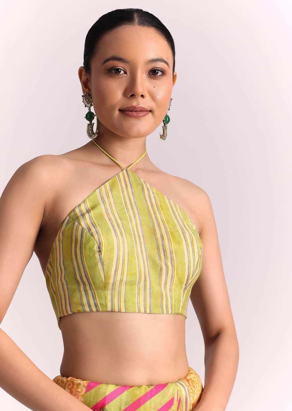 Green Muslin Printed Saree with Mirror Work