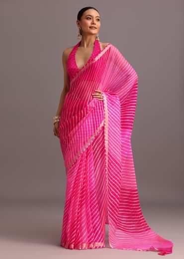 Pink Dual Shaded Cotton Kota Woven Saree With Zari Embroidered Border