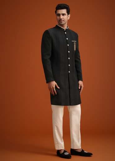 Black Silk Sherwani Set