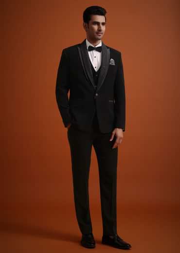 Black Resham Work Tuxedo And Pant Set