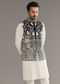 White Silk Kurta Set With Black Dori And Zardosi Jacket