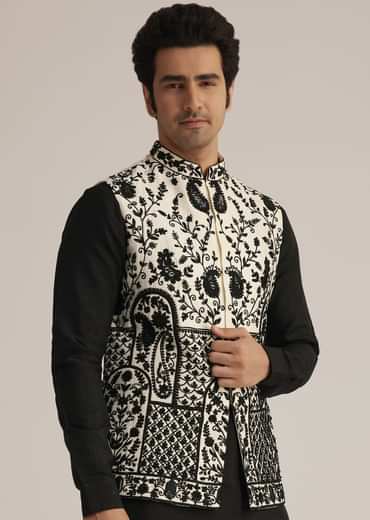 Black Embroidered Nehru Jacket Set