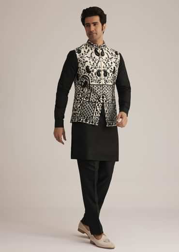 Black Embroidered Nehru Jacket Set
