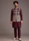 Wine Floral Embroidered Jacket Kurta Set