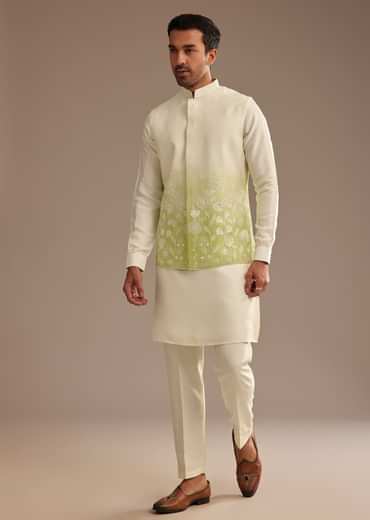 Green Ombre Kurta Jacket Set with Resham Work
