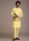 Lemon Yellow Silk Thread Work Kurta Jacket Set