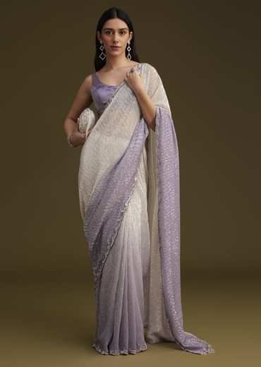 Lavender Ombre Sequins Saree With Scallop Embroidery Border
