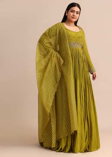 Moss Green Embroidered Anarakali Set