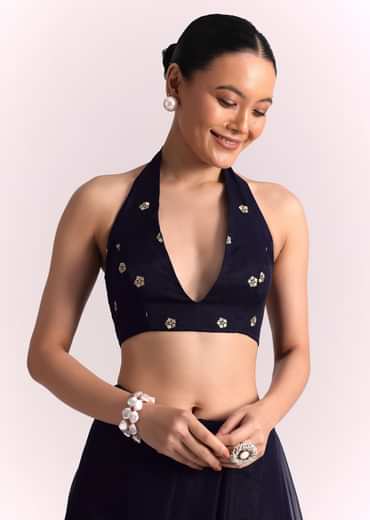 Blue Organza Parsi Gara Embroidered Saree