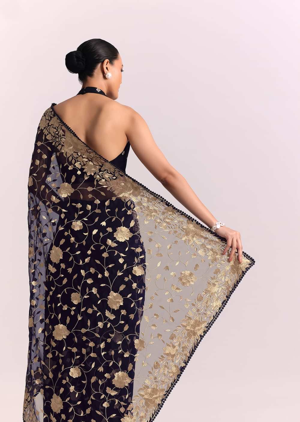 Blue Organza Parsi Gara Embroidered Saree