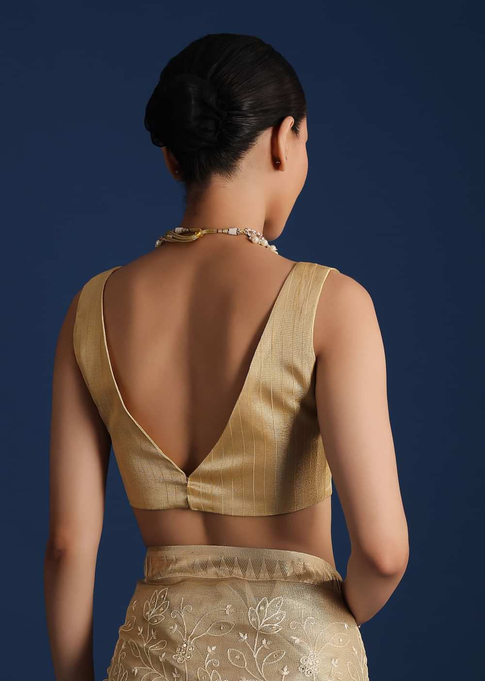 Gold Saree In Tissue Silk with Floral Resham Work