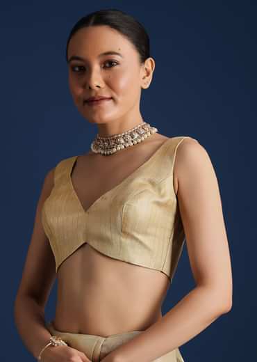 Gold Saree In Tissue Silk with Floral Resham Work