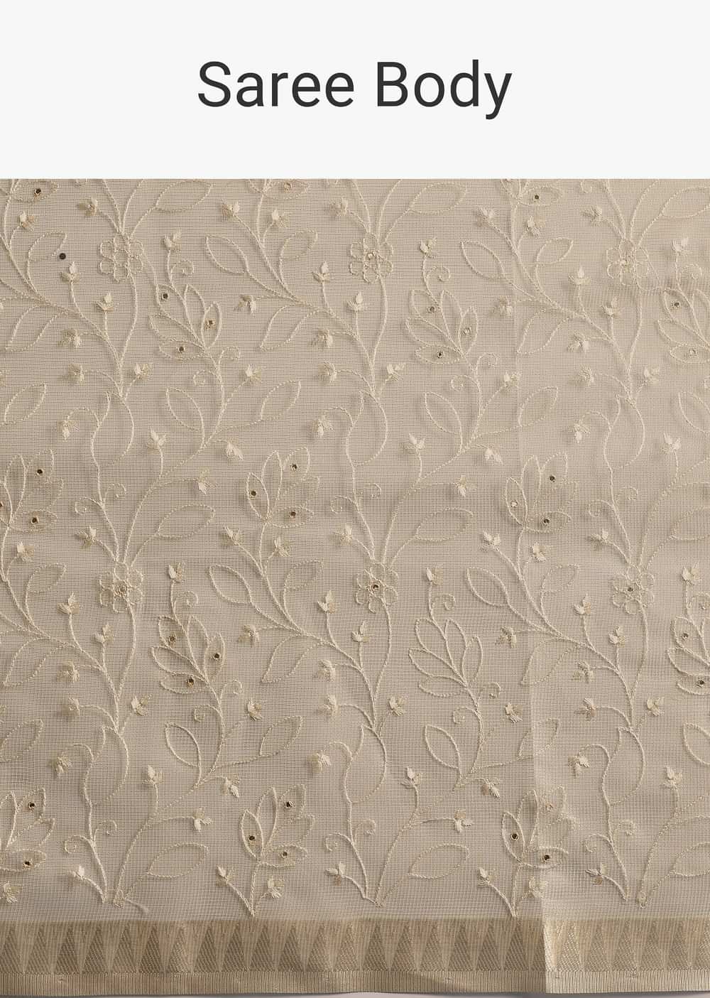 Gold Saree In Tissue Silk with Floral Resham Work