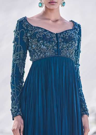 Green Embroidered Crepe Gown With Choker Dupatta